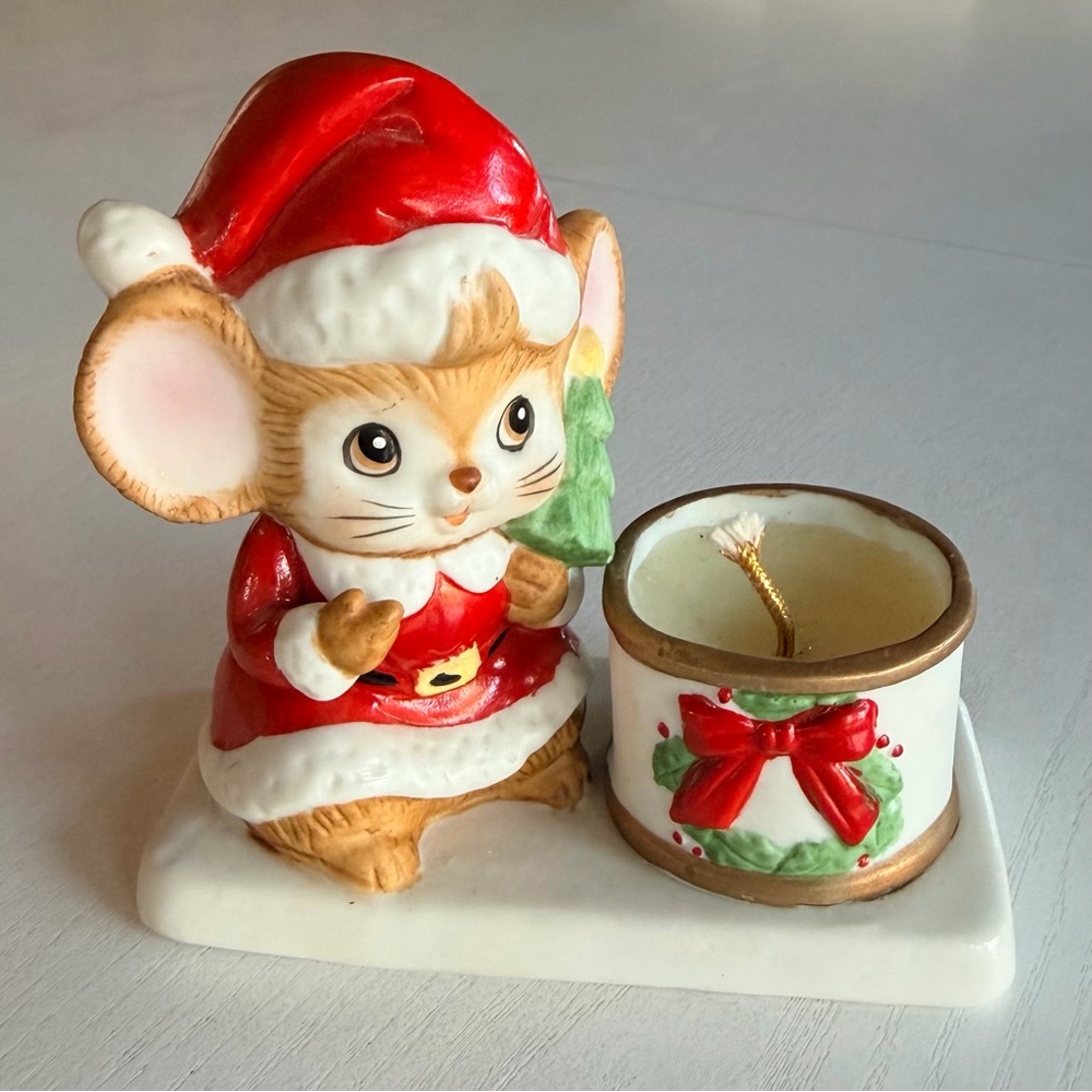 Vintage Homco Festive Mouse Figurine with Candle Holder